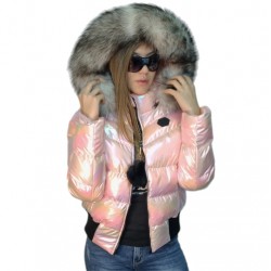 Дамско яке с естествен пух, City Angels Jeans, Бял лак Хамелеон, 6876